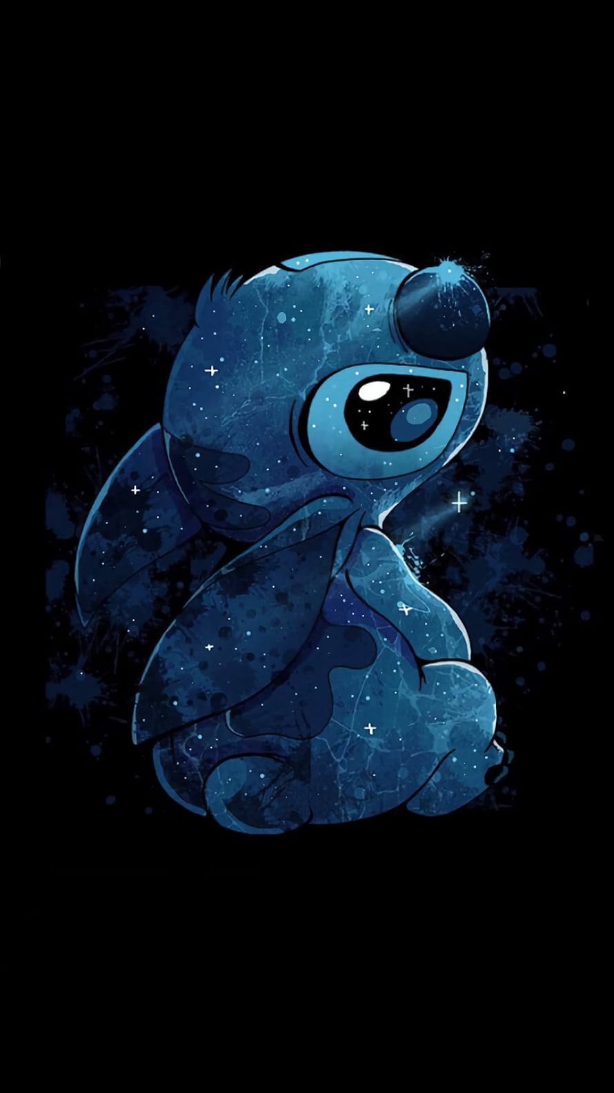 Stitch Galaxy Themed Digital Art with Cosmic Blue Tones and Starry Night Sky HD phone wallpaper