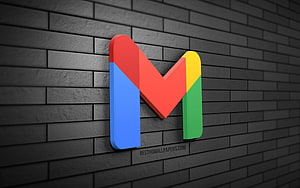 Gmail 3D Logo on Dark Gray Brick Wall with Vibrant Colorful Design HD wallpaper