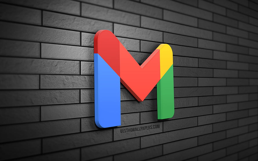 Gmail 3D Logo on Dark Gray Brick Wall with Vibrant Colorful Design HD wallpaper