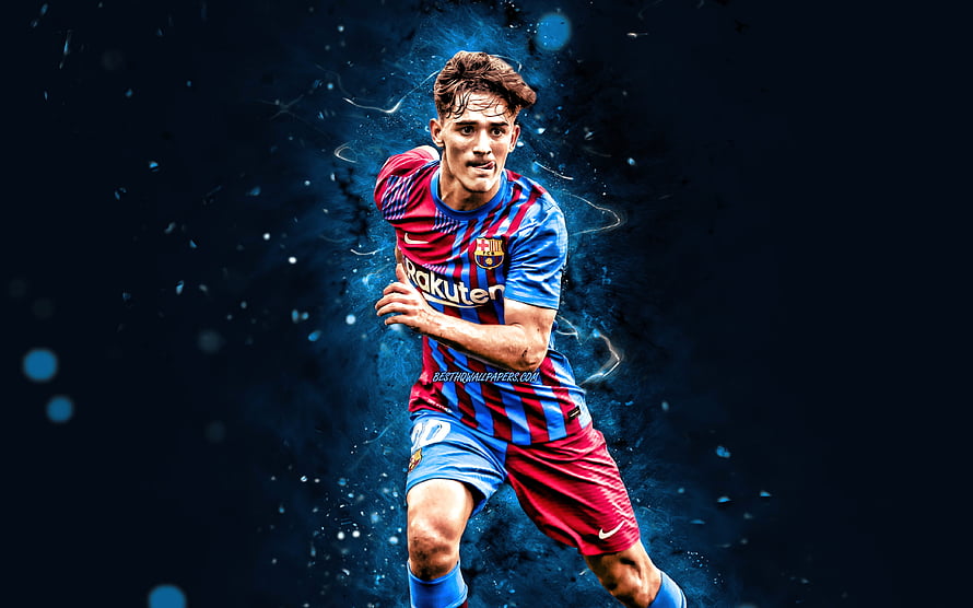 Gavi in FC Barcelona Home Kit Running Through Blue Neon Energy Burst HD wallpaper