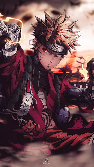 Boruto Uzumaki Anime Character Art with Flame Effects and Red Attire HD phone wallpaper