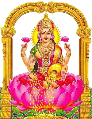 Sri Lakshmi Devi Seated on Lotus with Golden Arch and Abundance HD phone wallpaper