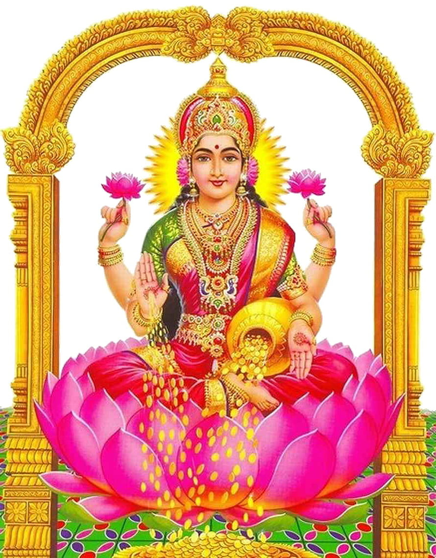Sri Lakshmi Devi Seated on Lotus with Golden Arch and Abundance HD phone wallpaper