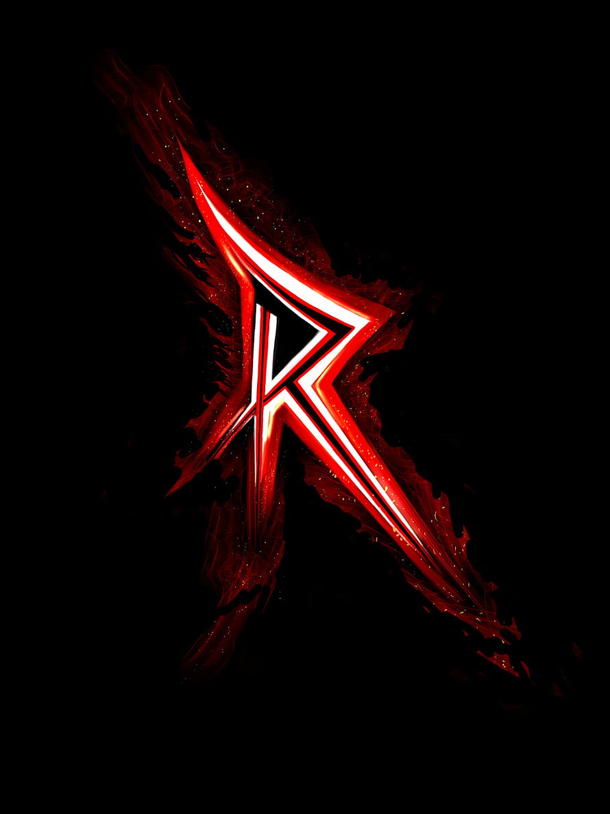 Glowing Red Letter R Logo with Fiery Smoke Effects on Black Background HD phone wallpaper