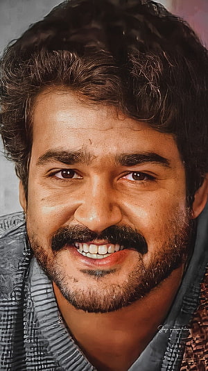 Mohanlal Portrait: Smiling Malayalam Actor with Curly Hair and Beard HD phone wallpaper