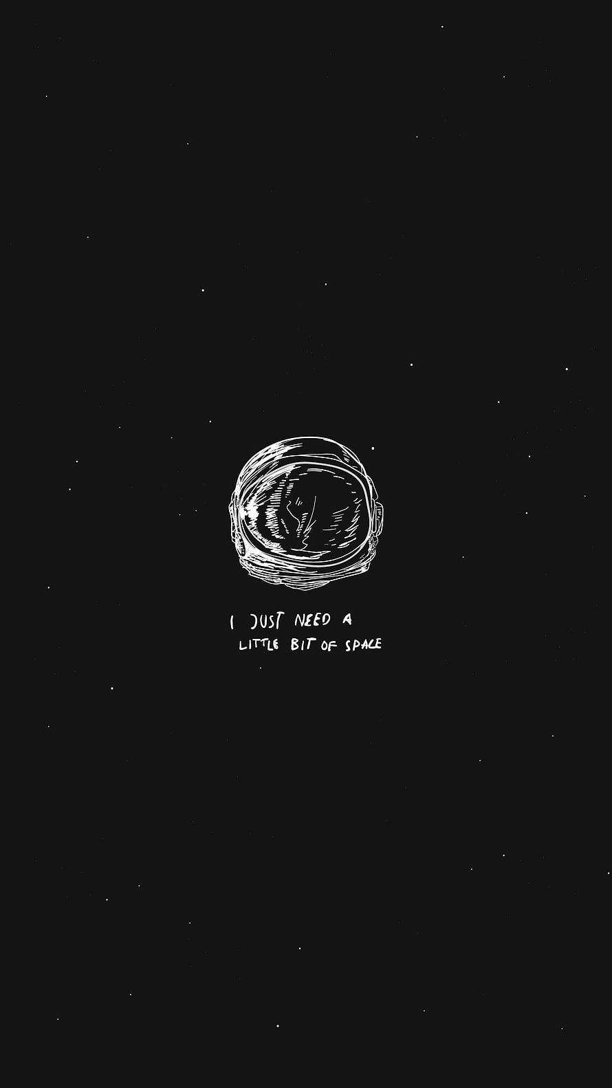 Minimalist Astronaut Helmet Sketch on Black Starry Background with Handwritten Quote HD phone wallpaper