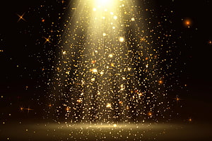 Golden Stage Light Rays with Glitter Dust and Sparkling Bokeh on Black Background HD wallpaper