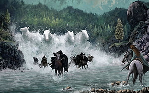 Arwen and the Nazgul Crossing the River in Lord of the Rings Fantasy Art HD wallpaper