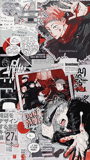 Jujutsu Kaisen Anime Collage Wallpaper Featuring Yuji Itadori and Gojo Satoru HD phone wallpaper
