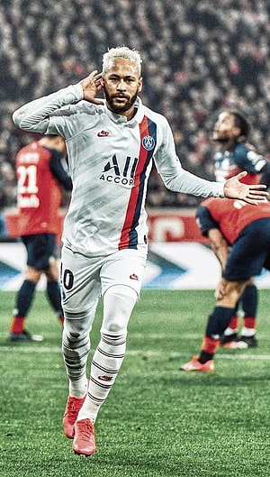 Neymar Jr. in Paris Saint-Germain Away Kit Celebrating on the Pitch HD phone wallpaper