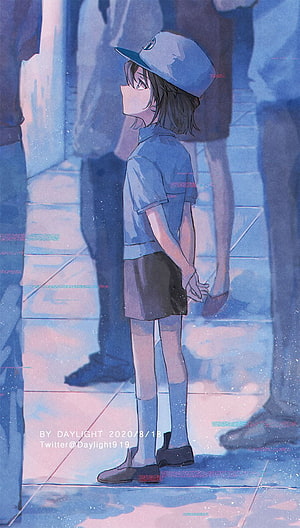 Haibara Ai from Detective Conan in a Soft Blue Anime Illustration HD phone wallpaper